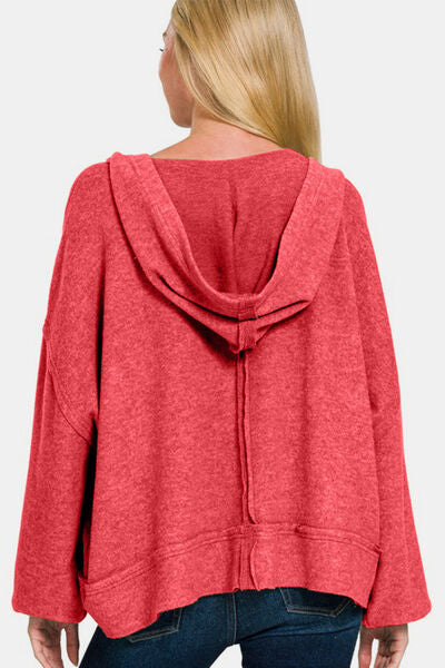 Zenana Brushed Hacci Exposed Seam Hoodie Hoodies & Sweaters