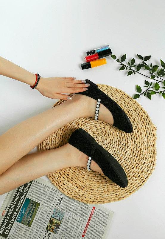 Corphee Pearl Strapped Glitter Ballerinas - Shop Style & More | Fresh Looks, Everyday Deals & Free Shipping