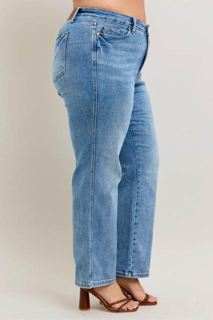 Judy Blue Full Size Tummy Control Vintage Wash Straight Jeans Plus Size - Shop Style & More | Fresh Looks, Everyday Deals & Free Shipping
