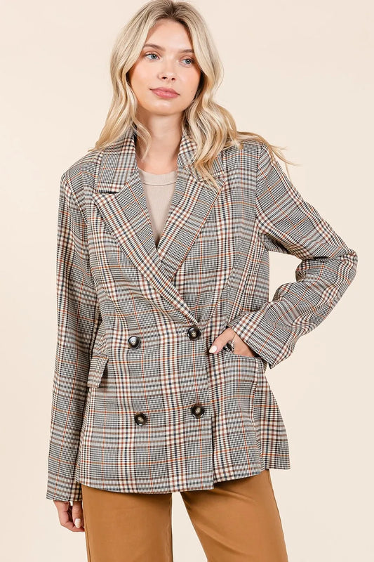 Mittoshop Plaid Double Breasted Relaxed Fit Blazer Women's Outerwear