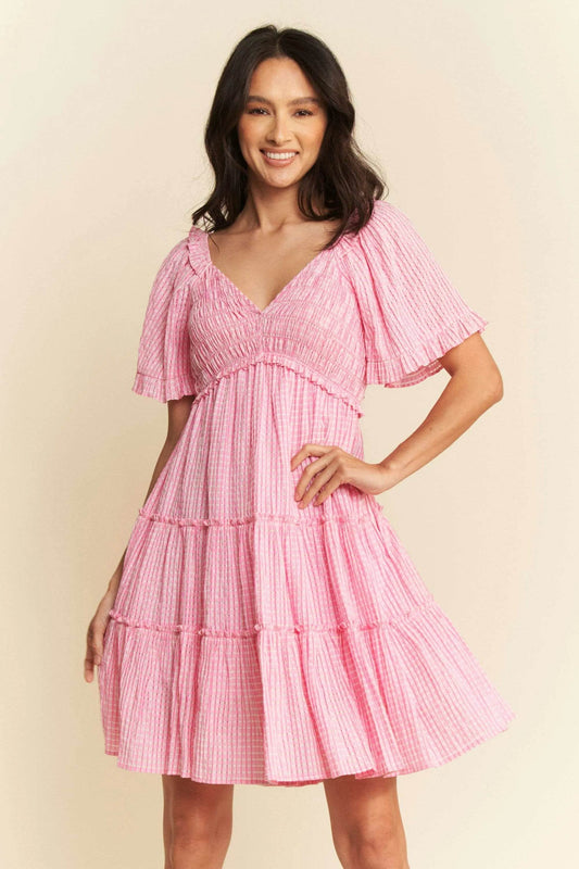 Davi & Dani Jacquard Checker Smocking Tiered Dress - Shop Style & More | Fresh Looks, Everyday Deals & Free Shipping