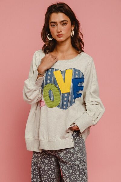 BiBi LOVE Heart Patch Slit French Terry Sweatshirt Hoodies & Sweaters