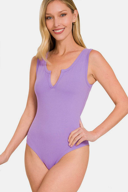 Zenana Microfiber Notched Sleeveless Bodysuit - Shop Style & More | Fresh Looks, Everyday Deals & Free Shipping
