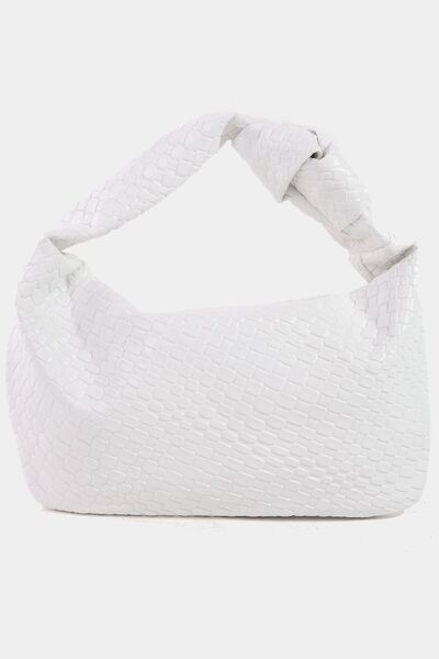 Fame Weave Pattern Knotted Handle Handbag White One Size Bags