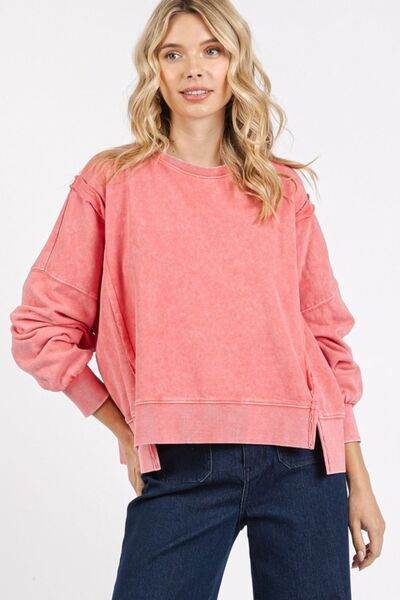Mittoshop Side Slit Exposed Seam Round Neck Sweatshirt - Shop Style & More | Fresh Looks, Everyday Deals & Free Shipping