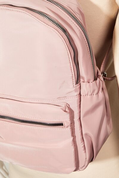 Fame Adjustable Strap Nylon Backpack Bag with Side Pockets Pink One Size Bags