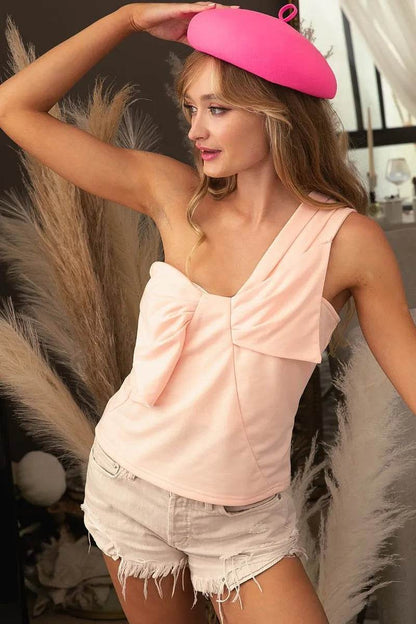 BiBi One Shoulder With Front Ribbon Detail Top - Shop Style & More | Fresh Looks, Everyday Deals & Free Shipping