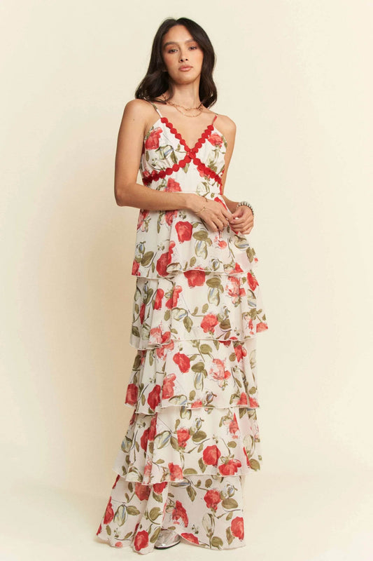 Davi & Dani Contrast Ring Lace Layered Ruffle Maxi Cami Dress - Shop Style & More | Fresh Looks, Everyday Deals & Free Shipping