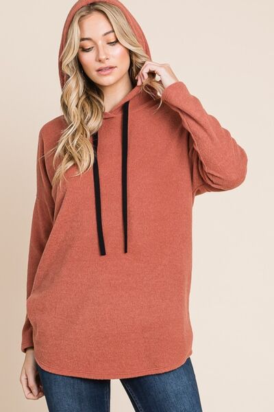 BOMBOM Contrast Drawstring Drop Shoulder Knit Hoodie Hoodies & Sweaters