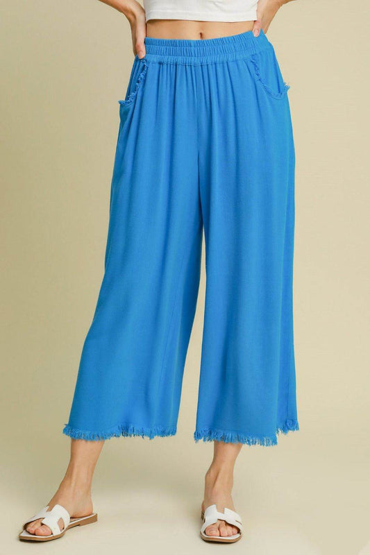 Umgee Full Size Linen Blend Elastic Waistband Wide Leg Pants Plus Size - Shop Style & More | Fresh Looks, Everyday Deals & Free Shipping
