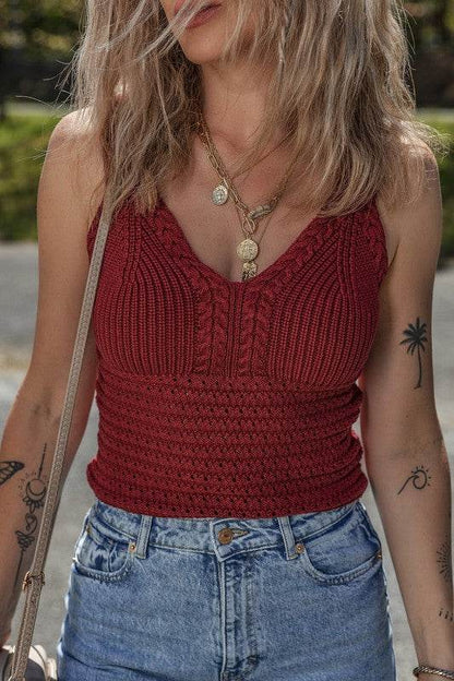 Burgundy Cable Knit Pointelle Slim Sweater Vest - Shop Style & More | Fresh Looks, Everyday Deals & Free Shipping