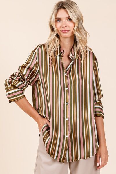 Mittoshop Striped Button Down Satin Shirt Blouses