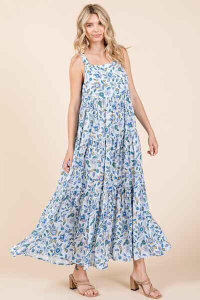 Mittoshop Flower Print Tiered Sleeveless Empire Maxi Dress Casual Dresses