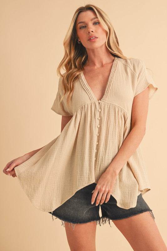 Aemi + Co Tuck Detail V-Neck Short Sleeve Blouse - Shop Style & More | Fresh Looks, Everyday Deals & Free Shipping