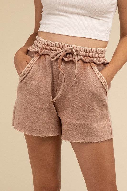 Acid Wash Fleece Drawstring Shorts with Pockets - Shop Style & More | Fresh Looks, Everyday Deals & Free Shipping