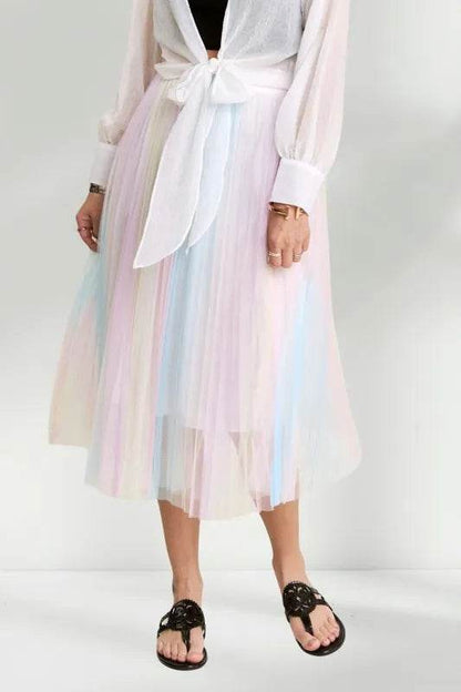 ADORA Unicorn Pleated Mesh Flare Midi Skirt - Shop Style & More | Fresh Looks, Everyday Deals & Free Shipping