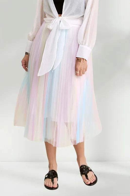 ADORA Unicorn Pleated Mesh Flare Midi Skirt - Shop Style & More | Fresh Looks, Everyday Deals & Free Shipping