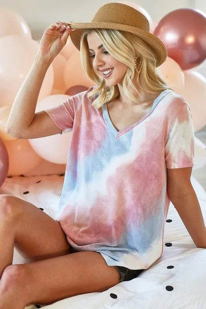 BiBi Tie Dye French Terry V Neck Top - Shop Style & More | Fresh Looks, Everyday Deals & Free Shipping