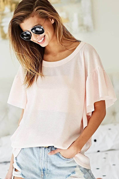BiBi Thermal Knit with Ruffled Sleeve Top - Shop Style & More | Fresh Looks, Everyday Deals & Free Shipping