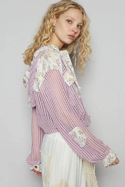 POL Vintage Washed Crochet Hoodie Jacket With Patchwork - Shop Style & More | Fresh Looks, Everyday Deals & Free Shipping