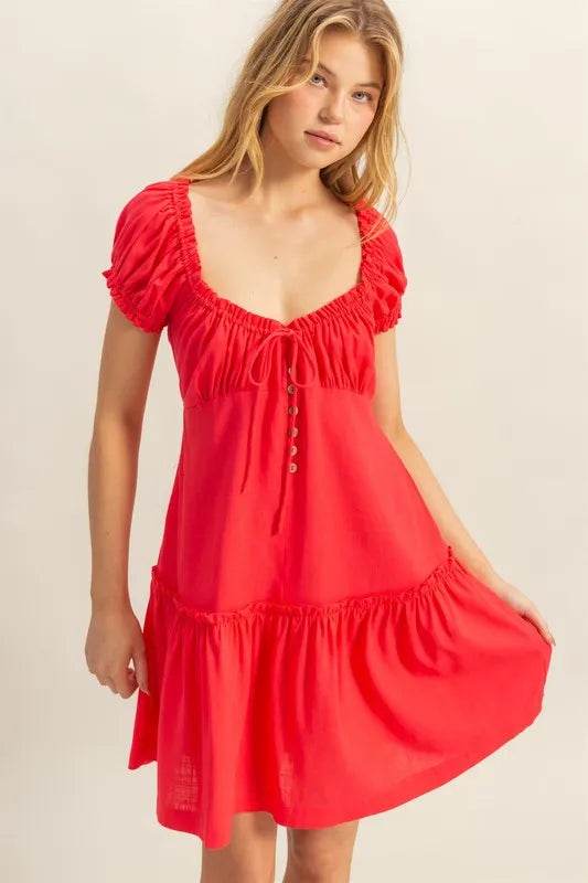 HYFVE Ruched Frill Tiered Short Sleeve Mini Dress - Shop Style & More | Fresh Looks, Everyday Deals & Free Shipping