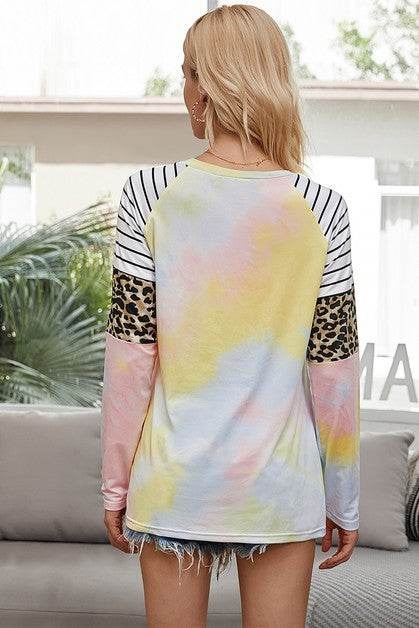 Crew Neck Patchwork Tie Dye Fit Loose Shirt - Shop Style & More | Fresh Looks, Everyday Deals & Free Shipping