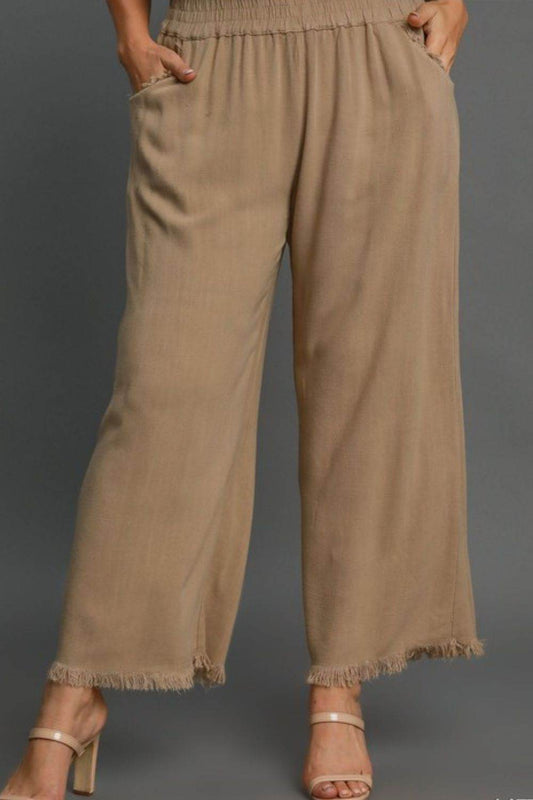 Umgee Full Size Linen Blend Elastic Waistband Wide Leg Pants Plus Size - Shop Style & More | Fresh Looks, Everyday Deals & Free Shipping