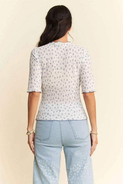 Davi & Dani Lace Stretch Floral Marrow Edge Half Sleeve Top - Shop Style & More | Fresh Looks, Everyday Deals & Free Shipping