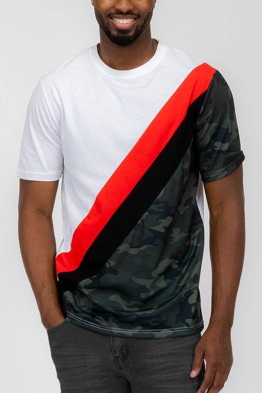 SHORT SLEEVE CAMO COLOR BLOCK TSHIRT - Shop Style & More | Fresh Looks, Everyday Deals & Free Shipping