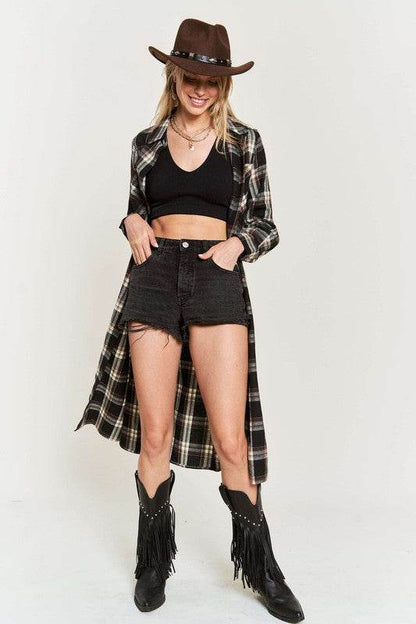 PLAID PRINT COLLAR LONG SHIRT DRESS PLUS - Shop Style & More | Fresh Looks, Everyday Deals & Free Shipping