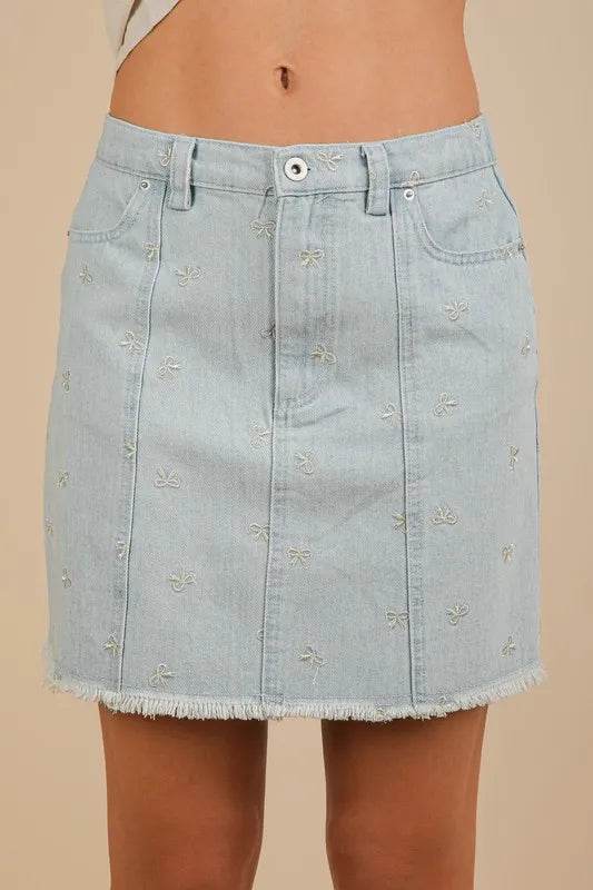 VERY J Bow Printed Casual Denim Mini Skirt - Shop Style & More | Fresh Looks, Everyday Deals & Free Shipping
