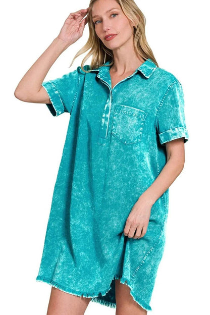 Zenana Tencel Mineral Washed Collared Shirts Dress - Shop Style & More | Fresh Looks, Everyday Deals & Free Shipping