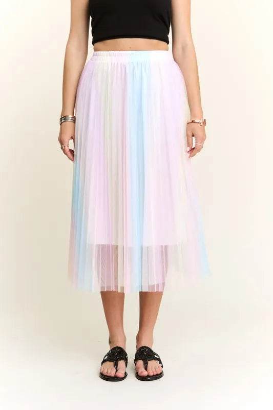 ADORA Unicorn Pleated Mesh Flare Midi Skirt - Shop Style & More | Fresh Looks, Everyday Deals & Free Shipping