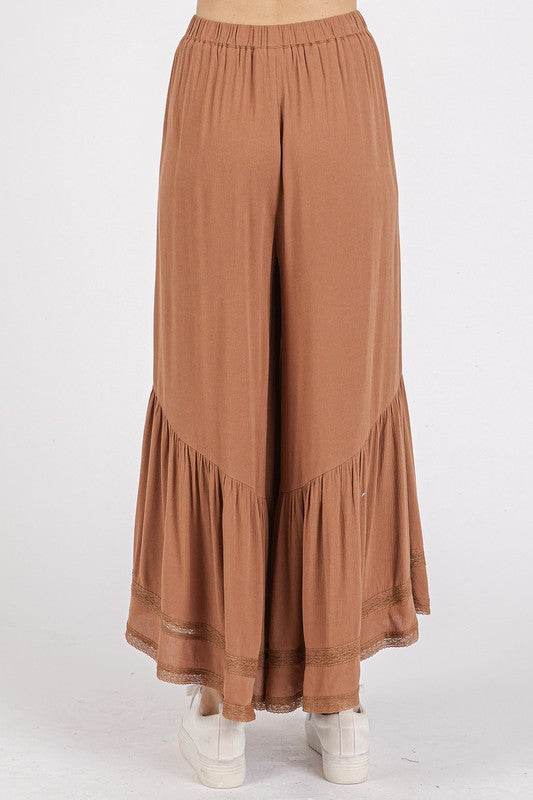 Mittoshop Lace Ruffle Asymmetric Hem Wide Leg Pants - Shop Style & More | Fresh Looks, Everyday Deals & Free Shipping