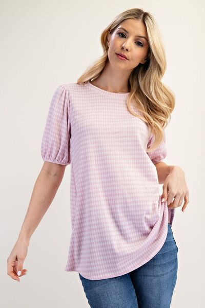 Celeste Full Size Gingham Print Top With Puff Sleeves Plus Size Blouses