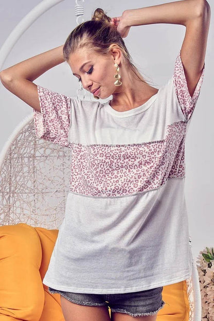 BiBi Triblend Knit with Leopard Block Out Stitching - Shop Style & More | Fresh Looks, Everyday Deals & Free Shipping