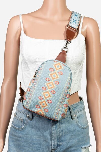 Fame Geometric Wide Strap Crossbody Bag Light Blue One Size Bags