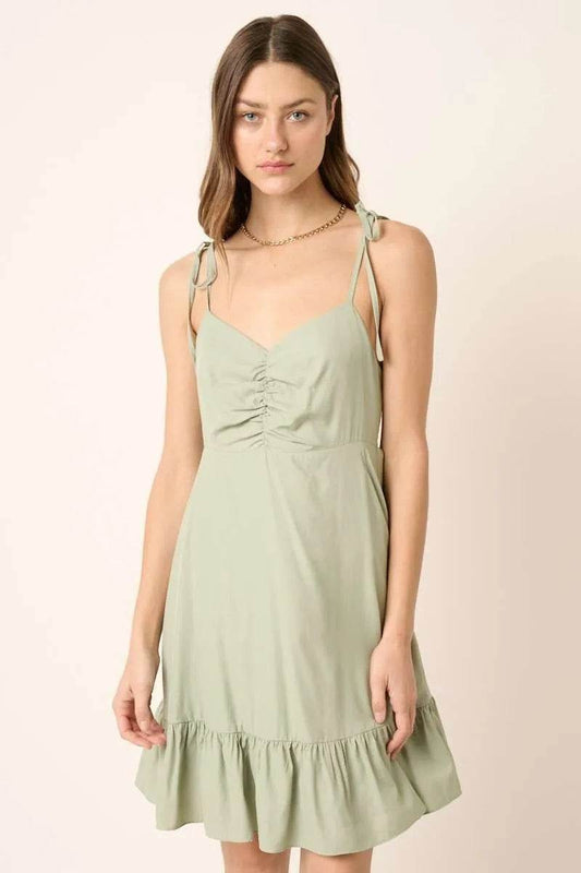 Mittoshop Ruched Detail Spaghetti Tie Mini Dress - Shop Style & More | Fresh Looks, Everyday Deals & Free Shipping