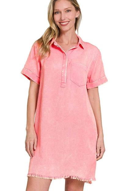 Zenana Tencel Mineral Washed Collared Shirts Dress - Shop Style & More | Fresh Looks, Everyday Deals & Free Shipping