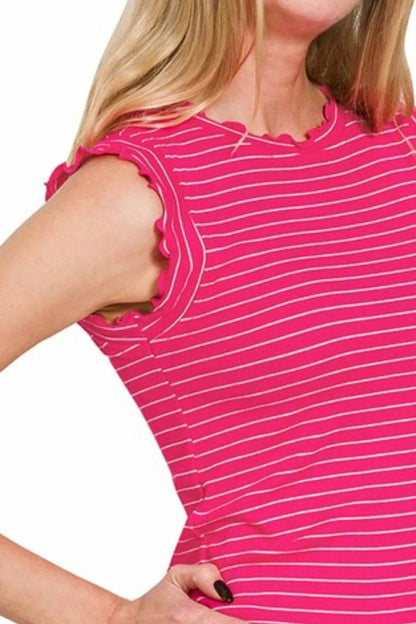 Zenana Ribbed Ruffle Trim Sleeveless Stripe Top - Shop Style & More | Fresh Looks, Everyday Deals & Free Shipping