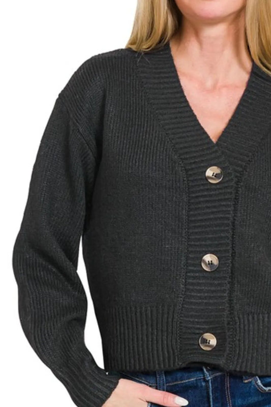 Zenana Melange Button Front Sweater Cardigan Women's Outerwear
