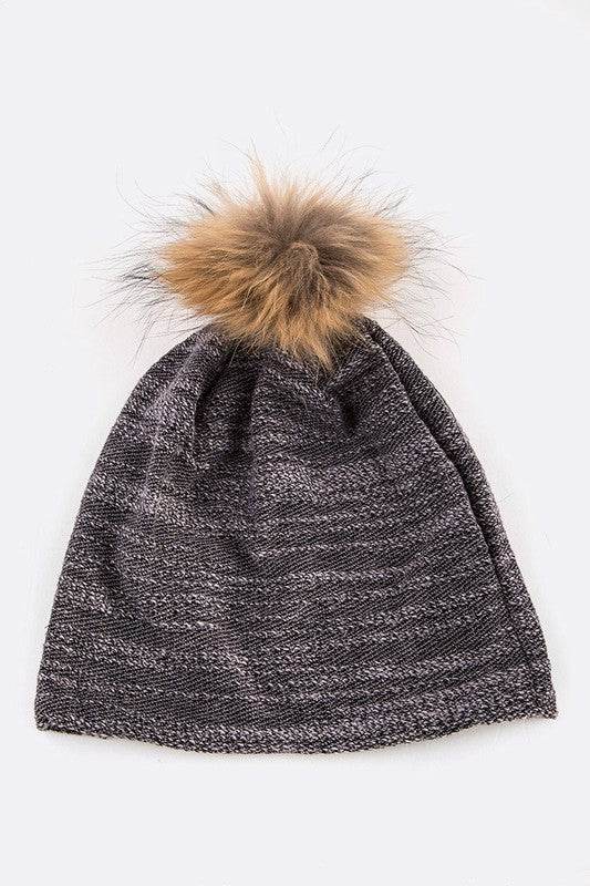 Faux Fur Pom Cotton Blend Slouchy Beanie - Shop Style & More | Fresh Looks, Everyday Deals & Free Shipping
