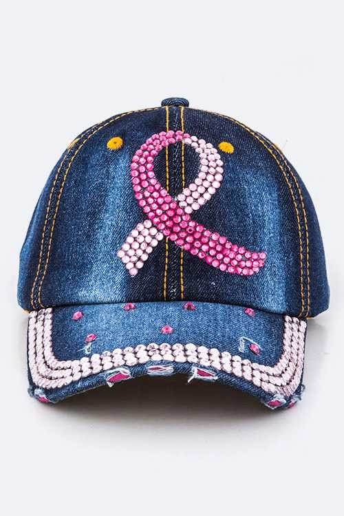 Crystal Pink Ribbon Embelished Fashion Denim Cap - Shop Style & More | Fresh Looks, Everyday Deals & Free Shipping