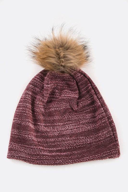Faux Fur Pom Cotton Blend Slouchy Beanie - Shop Style & More | Fresh Looks, Everyday Deals & Free Shipping