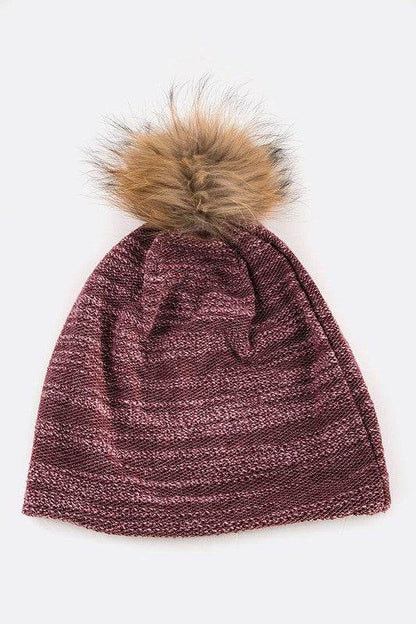 Faux Fur Pom Cotton Blend Slouchy Beanie - Shop Style & More | Fresh Looks, Everyday Deals & Free Shipping