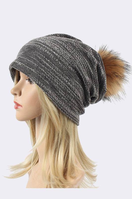 Faux Fur Pom Cotton Blend Slouchy Beanie - Shop Style & More | Fresh Looks, Everyday Deals & Free Shipping