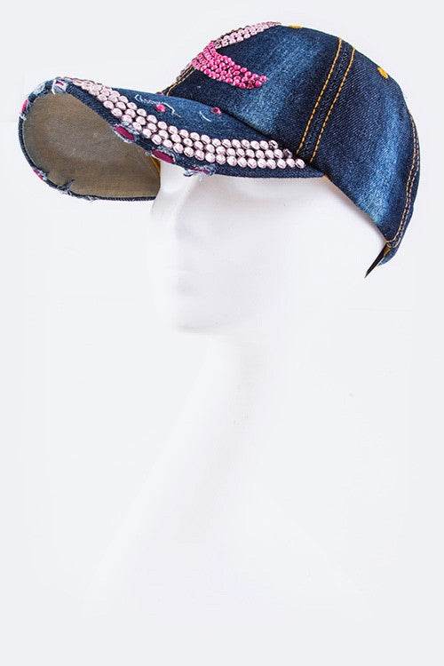 Crystal Pink Ribbon Embelished Fashion Denim Cap - Shop Style & More | Fresh Looks, Everyday Deals & Free Shipping
