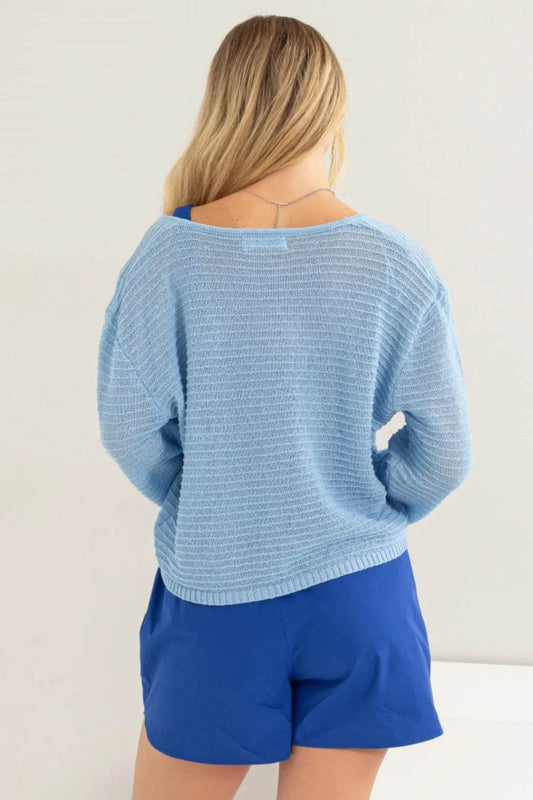 HYFVE V-Neck Stripe Texture Long Sleeve Top - Shop Style & More | Fresh Looks, Everyday Deals & Free Shipping
