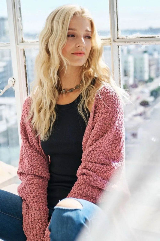 ADORA Popcorn Knit Open Front Long Sleeve Cardigan - Shop Style & More | Fresh Looks, Everyday Deals & Free Shipping
