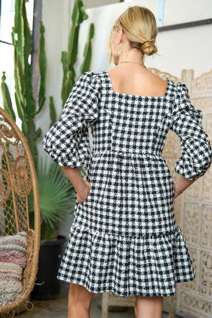 TWEED PUFF SLEEVE MINI DRESS JJD5023P - Shop Style & More | Fresh Looks, Everyday Deals & Free Shipping